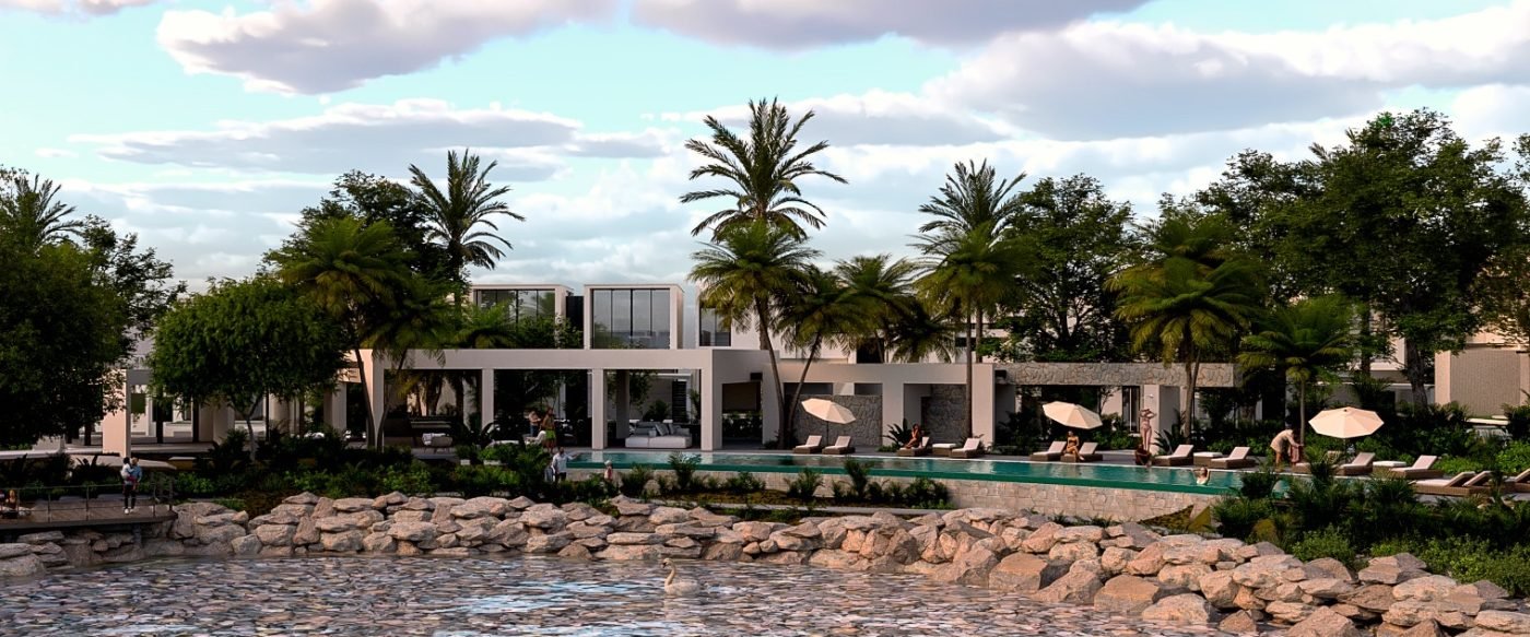 Lago con muelle en Villas del Pirulí